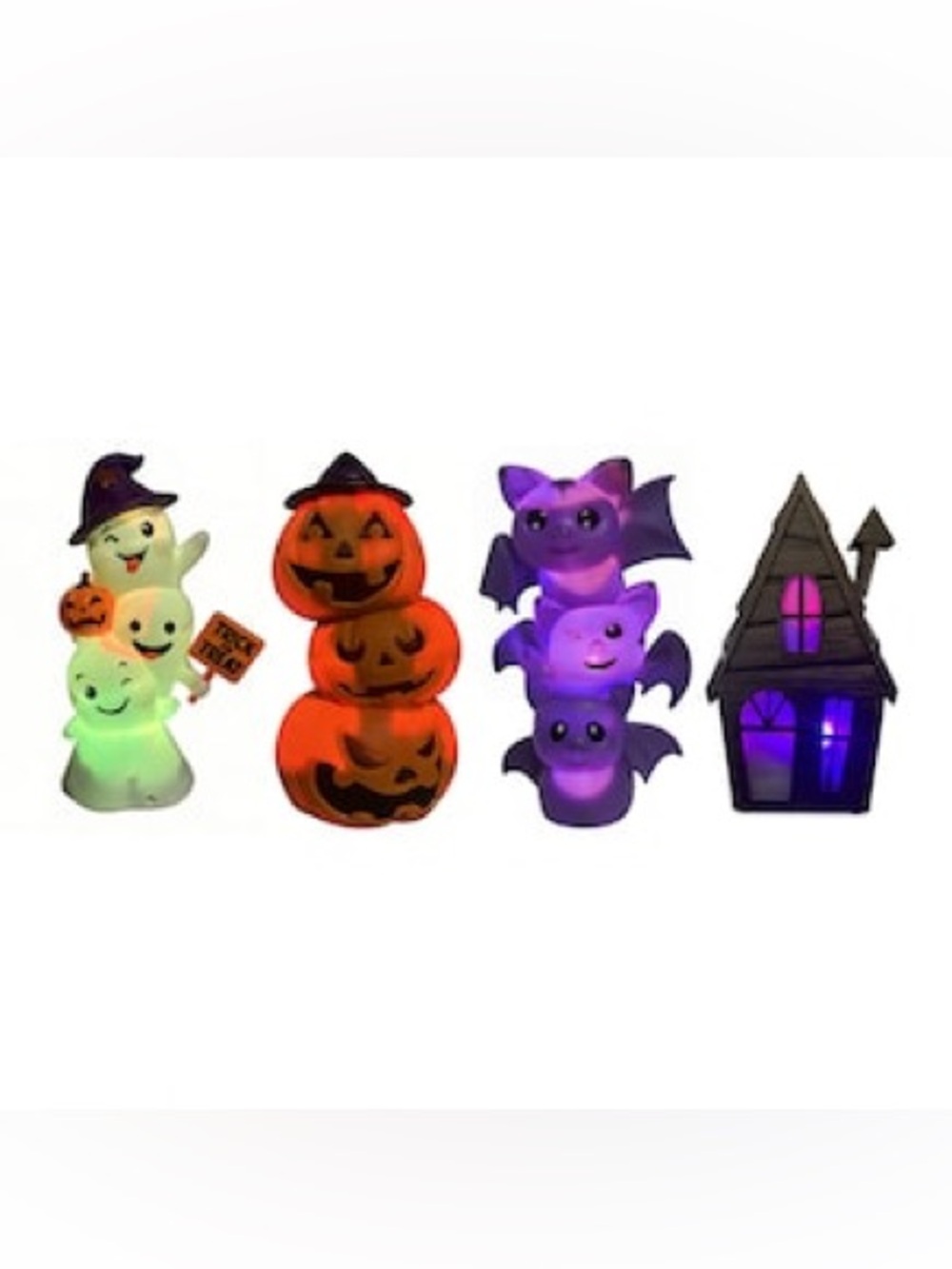 NEW Light-Up Halloween Decor Set of 4 Ghost Pumpkin Bat Haunted House - Picture 2 of 12